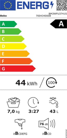 Beko b300 BM3WFU3741S wasmachine Voorlader 7 kg 1400 RPM Wit — thumbnail 2