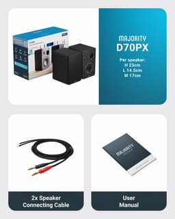 Majority D70X Passive Bookshelf Speakers - 60W RMS - Stereo - Ingebouwde Woofer en Tweeter - Zwart — thumbnail 4