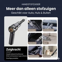 OPTIMERA® 2-in-1 Auto Stofzuiger PRO - Zuigen & Blazen - Kruimeldief - 7 Opzetstukken - Oplaadbaar - Handstofzuiger - Air Duster - Zwart — thumbnail 4