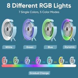 5-inch persoonlijke bureauventilator met LED-verlichting, draagbare tafelventilator met 3 snelheden en 180° kantelbaar, USB-oplaadbare ventilator op accu, stille koelventilator voor slaapkamer, kantoor, buiten en camping – Klein, blauw — thumbnail 4