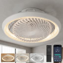 Rosnek Plafondventilator met Verlichting - 360° Roterende Luchtstroom - Stille Motor - App & Afstandsbediening - Dimbare LED - Kristallen Lampenkap - Plafondlamp met Ventilator Ø49cm — thumbnail 1