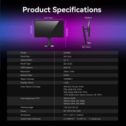 Titan Army G2785S QD-OLED Gaming Monitor 26,5 Inch QHD 240Hz, 0,03ms Reactietijd, 1.500.000:1 Contrast, HDR10, FreeSync & Ergonomisch Verstelbaar — thumbnail 4
