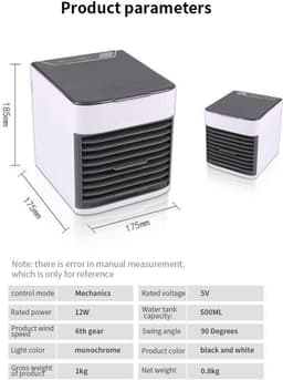 Airco -Mobiele Airco en Luchtkoeler met 6 Snelheden - Premium Mini Cold Air Fan 500ml - Stille Tafelventilator met LED Verlichting en Luchtfilter - Draagbare Luchtkoeler voor Slaapkamer en Kantoor - USB Aircofan — thumbnail 5
