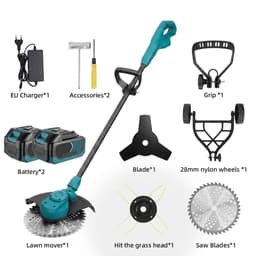 Accu Grastrimmer Borstelloze Motor 18V Compatibel met Makita Batterij - Draadloze Grasmaaier 25 cm Maaibreedte met 3 Meskoppen en Nylon Wielen - 58000 RPM - 120 cm — thumbnail 4