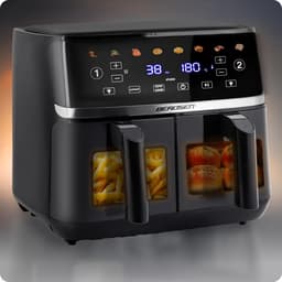 Heteluchtfriteuse Dubbele Kamer - Airfryer XXL - Gezond Frituren - 2 Kijkvensters - 102 Liter - Zwart — thumbnail 3