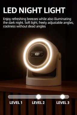 Bureau ventilator - USB ventilator - Mini ventilator - Stille bureauventilator - Luchtcirculator - 100 instelbare snelheden - Nachtlampje Aromatherapiefuncties - Ideaal voor thuis, kantoor op de camping - 15*12*17 cm - Wit — thumbnail 4