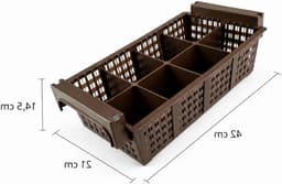Bestekspoelmand Horeca - Vaatwassermand Bestekhouder - Efficiënt Reinigen - 8 Aparte Vakken - 42 x 21 x 145 cm - Bruin — thumbnail 1