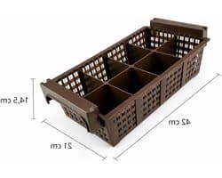 Bestekspoelmand Horeca - Vaatwassermand Bestekhouder - Efficiënt Reinigen - 8 Aparte Vakken - 42 x 21 x 145 cm - Bruin