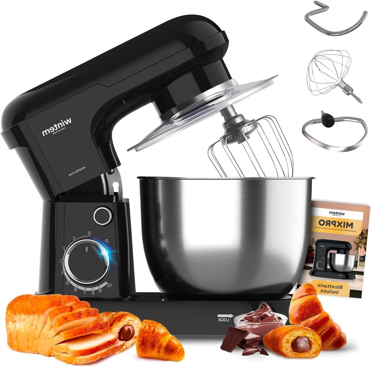 Kneedmachine - Keukenmachine Mixer - Bakken Brood Cake - Stille Motor - 6.5L Kom - Zwart — afbeelding 1