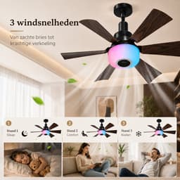 MUPOO Moderne Plafondventilator met Lamp E27 Fitting - Afstandsbediening& Bluetooth Speaker - RGB &Dimbaar - 6 Verstelbare Hoogtes & 3 Snelheden - ventilator plafondlamp Voor Slaapkamer en Woonkamer — thumbnail 5
