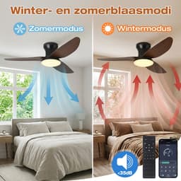 MUPOO Plafondventilator met Verlichting Ø100 cm-3 Houtlook Bladen met Kristallen Lampenkap-Stil & Dimbaar-Zomer en Winterstand-Smart App&Afstandsbediening-6 Snelheden & Geheugen- Timer- plafonniere met ventilator Voor Slaapkamer Woonkamer Eetkamer — thumbnail 3
