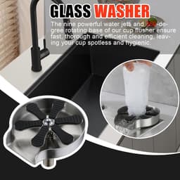 Bekerwasmachine Aanrecht - Glazenspoeler Fles - Snel Glazen Reinigen - 360 Graden Rotatie - 9-gaats Mondstuk - Zilver — thumbnail 4