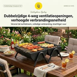 Draagbare Houtskool BBQ – Opvouwbare Barbecue met Deksel – 2-in-1 Grill & Bakplaat – Camping BBQ, Balkon BBQ, Tafel BBQ – Compacte BBQ Grill voor Tuin & Outdoor — thumbnail 2