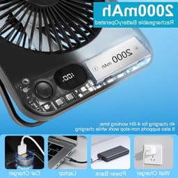 Oplaadbare USB-C Tafelventilator met LED Display, Vouwbaar en Stil, 180° Verstelbare Mini Ventilator voor Kantoor en Thuisgebruik, 2000mAh Accu — thumbnail 5