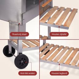 Lomera BBQ Trolley - Houtskoolbarbecue - Verrijdbare Barbecue - Grillwagen - Barbecuewagen - BBQ op Wielen - RVS Barbecue - Houtskool BBQ met Zijtafel - Buitenkeuken - BBQ Wagen - Tuinbarbecue - Barbecue — thumbnail 5