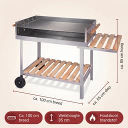Lomera BBQ Trolley - Houtskoolbarbecue - Verrijdbare Barbecue - Grillwagen - Barbecuewagen - BBQ op Wielen - RVS Barbecue - Houtskool BBQ met Zijtafel - Buitenkeuken - BBQ Wagen - Tuinbarbecue - Barbecue — thumbnail 2