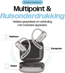 REBØNE® AERO Sport Oortjes - Oordopjes Draadloos - Bone Conduction Headphone - Open ear - Earbuds Wireless - Draadloze Koptelefoons - Bluetooth Koptelefoon - USB C - Waterdicht - Grijs / Zilver — thumbnail 3