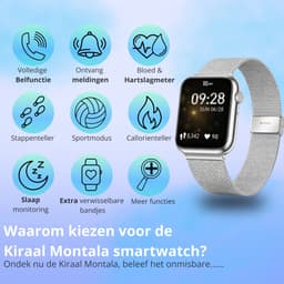 Kiraal Montala Smartwatch - Inclusief 5 Bandjes - Hartslagmeter - Stappenteller - Slaapmonitor - Multisport - Compatibel met Android en iOS - Zilver — thumbnail 4