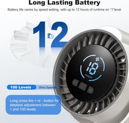 Ventilatoren-mini ventilator-Oplaadbare Klemventilator met 100 Snelheden - Draagbare Clip-on Fan met LED Nachtlampje - 720° Draaibaar - 12 Uur Batterij - Stille USB Tafelventilator voor Kinderwagen, Bureau, Bed en Camping — thumbnail 5