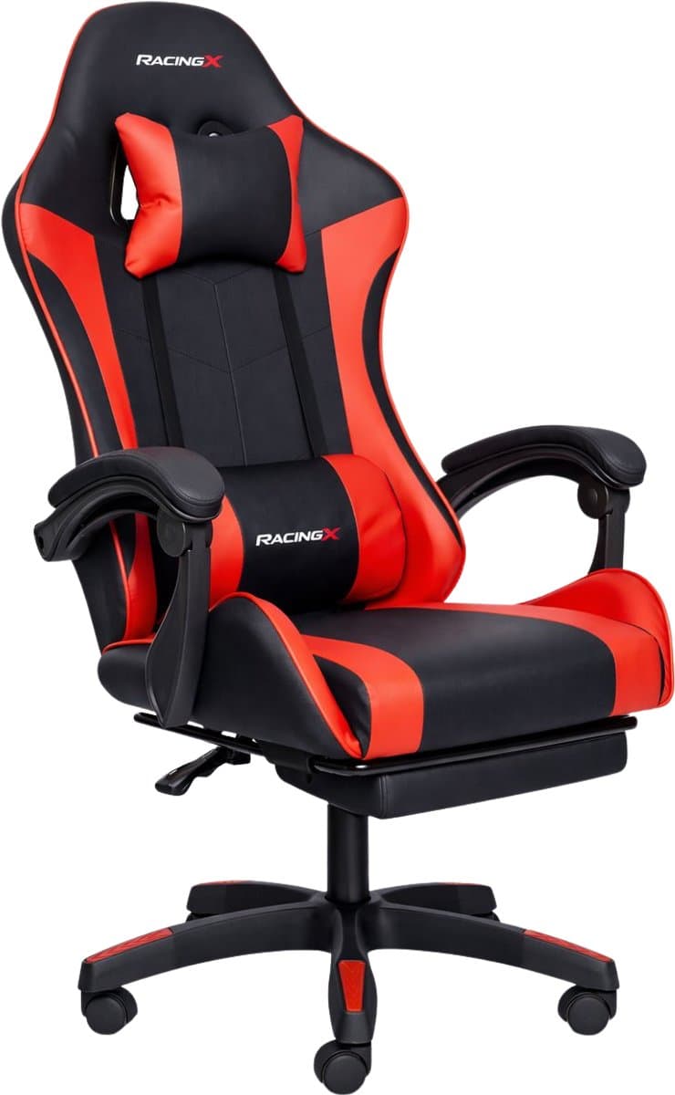 RACINGX - Gamestoel Met Voetsteun- Gaming stoel - Game stoel - Gaming Chair - Verstelbaar - - Max Gewicht 150 kg - Zwart/Rood — afbeelding 1