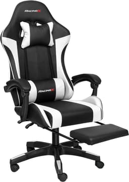 RACINGX - Game stoel Met Voetsteun- Ergonomisch - Bureaustoel - Verstelbaar - Racing - Gaming Chair - Zwart/Wit — thumbnail 2