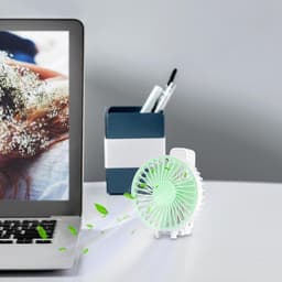 Handventilator - Draagbare Ventilator - Mini Ventilator - USB Oplaadbaar - 3 Standen - Draadloze Tafelventilator - Voor Thuis, Kantoor, Buiten En Reizen - Wit / Groen — thumbnail 4