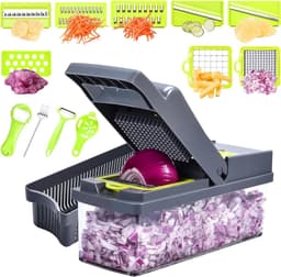 Groentenhakker - Keuken Snijder - Maaltijden Bereiden - 14-in-1 Functies - Met Container - Groen — thumbnail 1