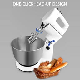 Standmixer 300W - Keukenmachine deeg - Bakken en koken - Kantelkop ontwerp - 4 liter kom - Wit — thumbnail 3