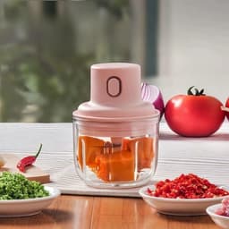 Elektrische Hakmolen - Mini Keukenmachine - Snel Ingrediënten Hakken - USB Oplaadbaar - 9x10x13 cm - Roze — thumbnail 4