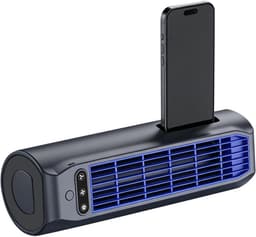 Ulisem - Tafeltorenventilator - 3000mAh oplaadbaar - 3 snelheden - Met telefoonhouder - Liggend en staand gebruik - Draagbaar en lichtgewicht - Voor kantoor en reizen - Zwart — thumbnail 1