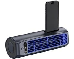 Ulisem - Tafeltorenventilator - 3000mAh oplaadbaar - 3 snelheden - Met telefoonhouder - Liggend en staand gebruik - Draagbaar en lichtgewicht - Voor kantoor en reizen - Zwart
