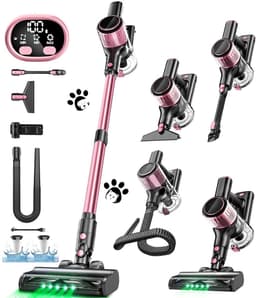 Hutjemutje - steelstofzuiger - draadloze stofzuiger - vacuum cleaner - zonder zak - 500W - krachtig - ideaal voor huisdierenharen & alle vloertypes - roze — thumbnail 1