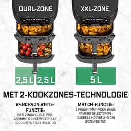 Heteluchtfriteuse Dubbele Kamer - Airfryer Duo - Gezond Koken - Twee Gerechten Tegelijk - 5 Liter - Zwart — thumbnail 2