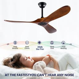 Merdoo Plafondventilator zonder Lamp - 52 inch - 3 Houten Bladen - Afstandsbediening - Zwart/Walnoot — thumbnail 4