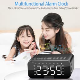 Bedside Alarm Clock, Alarm Clock Radio with Bluetooth Speakers, Digital Alarm Clock for Bedroom, Portable Mirror Alarm Clock with Dual Alarm, Snooze, LED Display, 3 Levels Adjustable Dimmable, USB Rechargeable — thumbnail 2