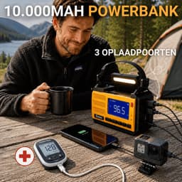 Elesso® Noodradio Solar Opwindbaar Draagbare Radio - Noodpakket - Powerbank Op Batterijen - Zaklamp – Zonneenergie - Bouwradio - 10.000 mAh - Gratis E book — thumbnail 5