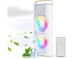 Aircooler met water of ijs-aircooler met koelelementen-ventilatorlamp met afstandbediening-Draagbare USB-ventilator met drie snelheden en vernevelingsfunctie- 7-kleurige LED-luchtkoeler - oplaadbare luchtkoeler met een waterreservoir van 280 ml - wit