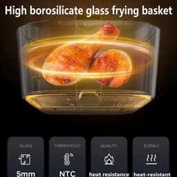 Luchtfriteuse, multifunctionele elektrische friteuse, 6l olievrije luchtfriteuse, visuele luchtfriteuse in de thuisglas, LED-display, temperatuuraanpassing met 7 voorinstellingen, panoramisch — thumbnail 4