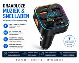 Mexhive® FM Transmitter Bluetooth Auto – Handsfree Carkit – USB-C 22.5W Snellader – Bluetooth 5.3 – MicroSD – 12V/24V — thumbnail 3