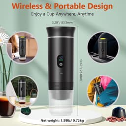Koffiemachines - Koffiezetapparaat - Draagbare elektrische espressomachine - 3-in-1 draagbaar koffiezetapparaat met zelfverwarmende functie - USB-C-oplaadpoort - Voor camper - Kamperen - wandelen en kantoor - Grijs — thumbnail 2