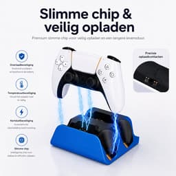 Sounix Oplaadstation geschikt voor PS5 / PS5 Slim / PS5 PRO / DualSense Controller - PS5 accessoires - Dual Oplader - Charging Dock - Blauw — thumbnail 4