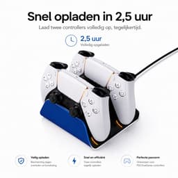 Sounix Oplaadstation geschikt voor PS5 / PS5 Slim / PS5 PRO / DualSense Controller - PS5 accessoires - Dual Oplader - Charging Dock - Blauw — thumbnail 5
