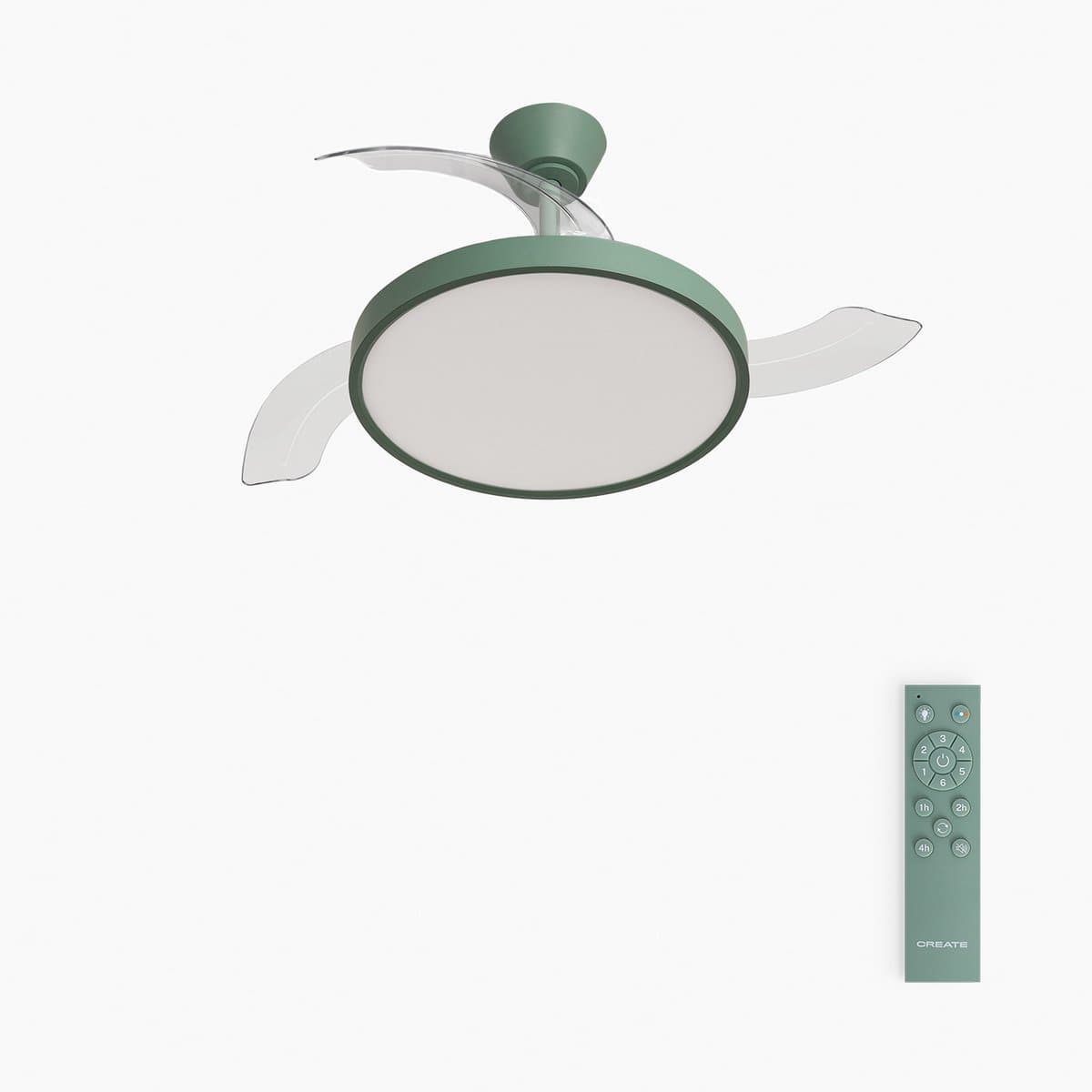 CREATE - Plafondventilator 40W stil met intrekbare bladen met licht - Ø91cm - Sage - Afstandsbediening - WIND CLEAR STUDIO — afbeelding 1