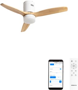 CREATE - Plafondventilator 40W silent 100% hout (Ø132cm) (ruimtes 10m²-25m²) - Wit / Licht hout - Met licht - WIFI + Afstandsbediening - WIND CALM NATURAL WOOD — thumbnail 1