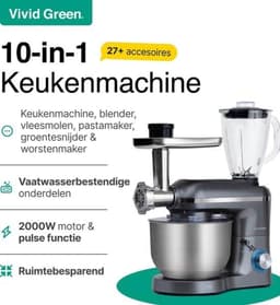 Keukenmachine multifunctioneel - Keukenrobot foodprocessor - Alle bereidingen - 15 accessoires - 6.2L kom - Grijs — thumbnail 2