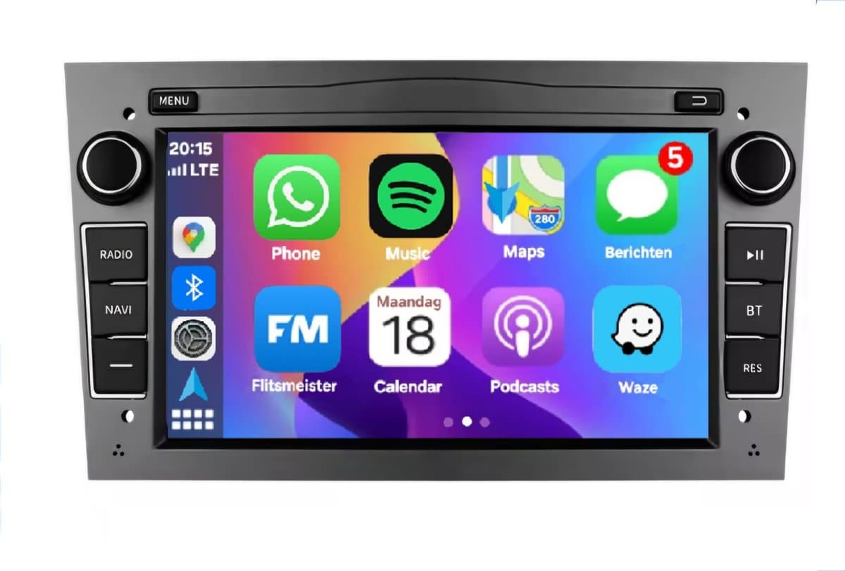 Autoradio 1/32GB met Carplay en Android auto | Geschikt voor Opel Astra H, Corsa D, Vectra C, Combo, Antara, Zafira, Meriva, Vivaro, Tigra 2001-2013 | Radio scherm met Navigatie | 2001 2002 2003 2004 2005 2006 2007 2008 2009 2010 2011 | Donker grijs — afbeelding 1