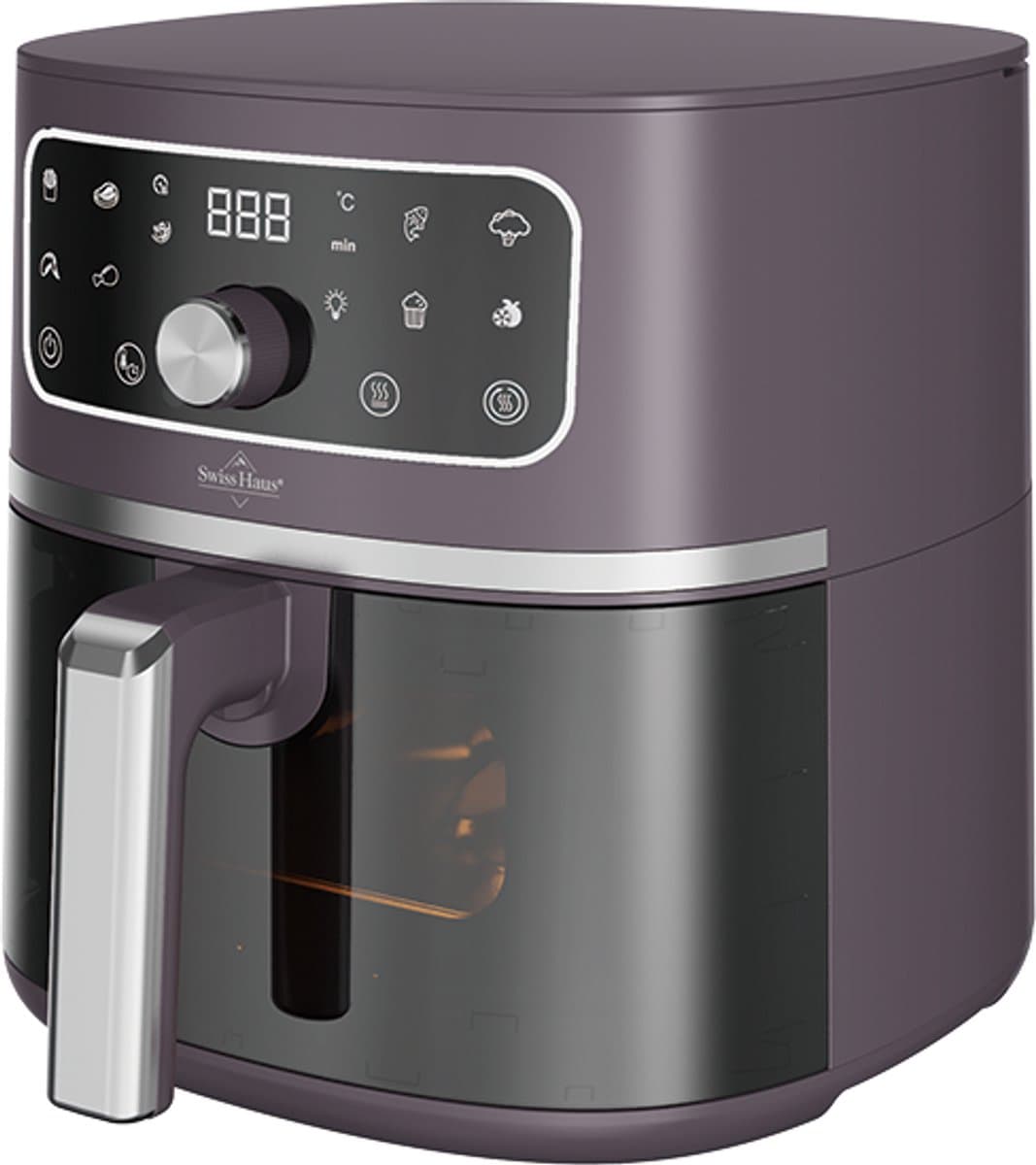 Swiss Haus® AF1805 Airfryer – 4.75L – 1500W – Met Kijkvenster – PFAS-vrij – 8 Programma’s – Digitale Airfryer – Heteluchtfriteuse – Paars — afbeelding 1