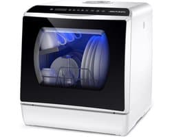 AIRMSEN Mini Vaatwasser - Watertank 5L - 6 Programma's - 4 Couverts - 42.5 cm - Zwart/wit