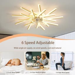 Deckenventilator Met Beleuchtung Speicherfunktion Dimmbar LED Wohnzimmer Deckenlampe Met Ventilator 6 Gang Timer Omkeerbare Lamp Met Deckenventilator Fernbedienung Voor Schlafzimmer-Gold||92CM — thumbnail 1