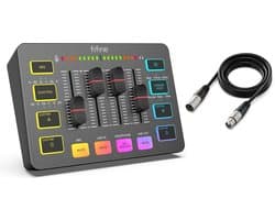 FIFINE SC3 + XLR Kabel - Streaming Deck - DJ Mixer - Gaming Mixer - Podcast / Stream / Gaming - XLR Aansluiting - Line-in - Voice Changer - Zwart